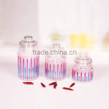 3pcs airtight glass canister with hand painted