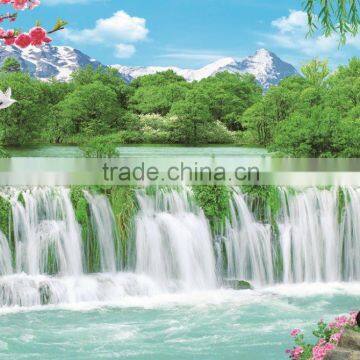 waterfall falling on the stone wall papers for hotel decor