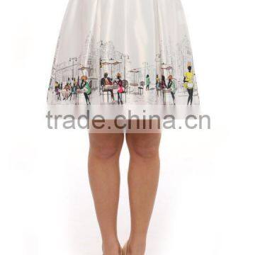 wholesale mini A-line white skirts with prints