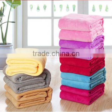 Summer 100% coral fleece blanket flannel fabric super soft air-condition blanket pure color