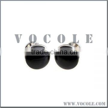 Black Agate Stone Round Stainless Steel Cufflink