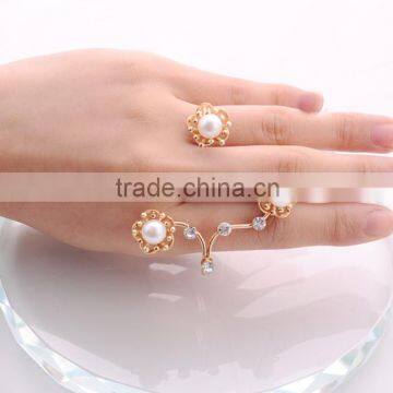>>>2016 Women Fashion Korean Style Pearl Open Flower Rings Gold Plated Rhinestone Diamond Engagement Ring for Lady YIWU T&J/ photo-5