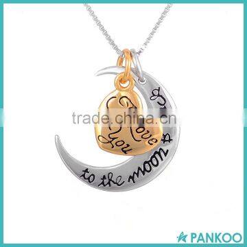 Wholesale 925 sterling silver heart and moom engraved letter pendant necklace silver jewelry mother's day gift