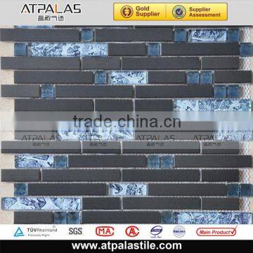 Foshan Atpalas Mosaic strip backsplash tiles-- Silver Stainless Steel Tile + Glass Tile (Diamond Shape) GAME3027