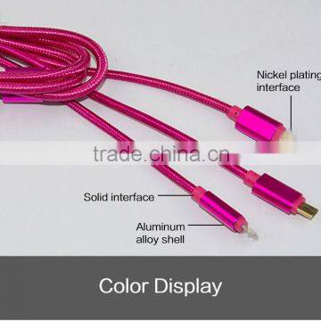 Highend 3 in 1 Mobile Phone Cable 100cm Micro Usb Aluminum Alloy for Android& Iphone 5 Cables Nylon Weave Charging USB Line photo-6