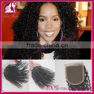 Kinky curl lace closure 100% indian virgin hair Unprocessed human virgin hair top Closure