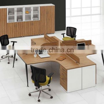 Teak desk furniture low cubicle worksttion for 4 person