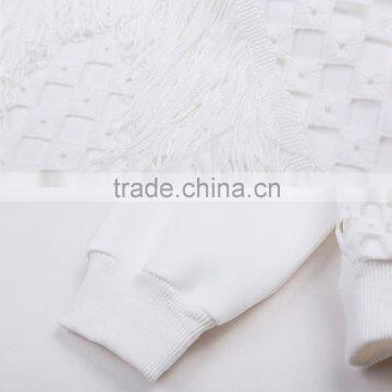 New 2016 Woman OL Casual Suits Female Long Sleeve Blouse Short Skirt Two-Pieces Set Hollowed Lace Patched photo-6