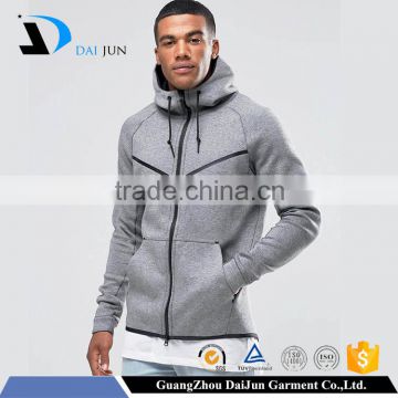 High quality your own logo pocket leather plain grey zip-up custom fleece cotton wholesale hoodies men