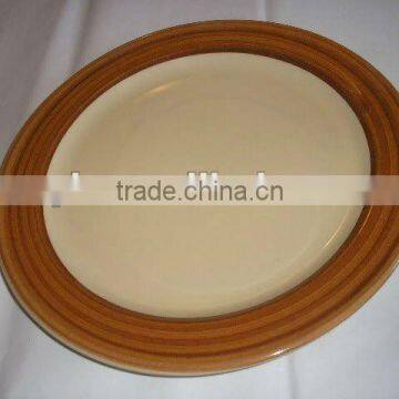 Brown Rim Tan Dinner Plate