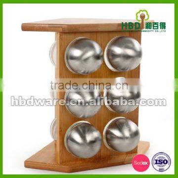 Hot Selling Bamboo Rack Set With Six Glass Spice Jars Wholesale photo-3