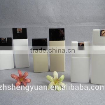 white plastic cosmetic foundation bottle flat