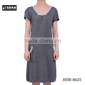 Woman Silk Cashmere Knitted Simple Long Dress, Women Grey Plain Handmade Knitted Dress