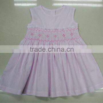 Pink Stripe Seersucker Smocked Children Clothing Wholesale photo-2