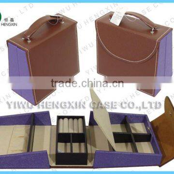 Brown leather cosmetic box,beauty makeup case