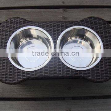Ritzy Double Pet Food Bowl With Rattan Frame photo-2