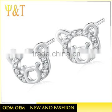 2016 Latest fashion 925 sterling silver cat jewelry women's crystal stud earrings