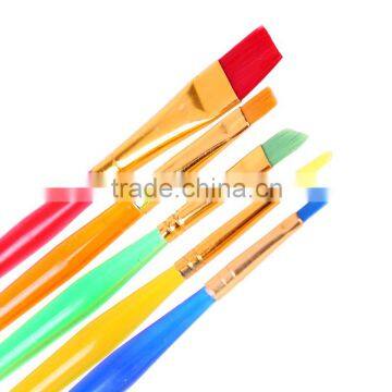 Cheap Wholesale Nontoxic Gold-Plated Ferrule Kid Plastic Paint Brush, Fine Quality Nylon Flat Paint Brush Children Drawing Set