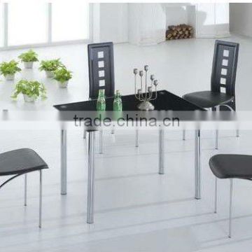 Black Glass Dining Table And 4 Faux Leather Chairs Set/Dining Set