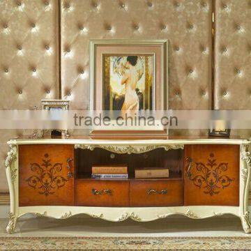 European Style TV Stand, Parquet Pattern Wooden TV Cabinet, Nice Carving Living Room TV Stand (BF01-ML048)