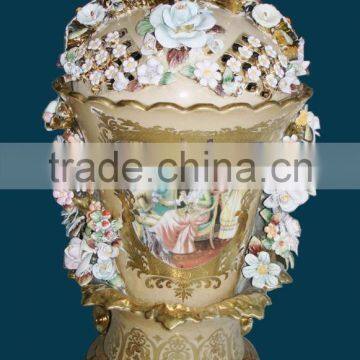 Birds and Flowers Decorated Ceramic Jar, Hand Painted Luxury Designed Jar photo-3