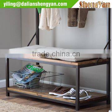 Metal&Wood Mixed Living Room Storage Shelf With Coat Hanger photo-2