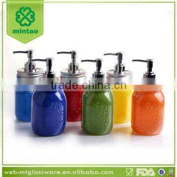 Wholesale Pump Lid Colorful Glass Mason Jar Soap Dispenser