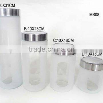 four sizes semilucent cylinder glass cookie jar with metal lid