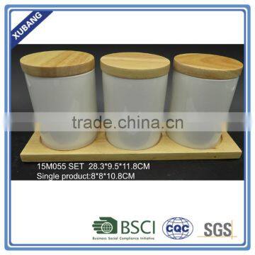 Heat Resistant White Ceramic Jar With Bamboo Lids photo-2