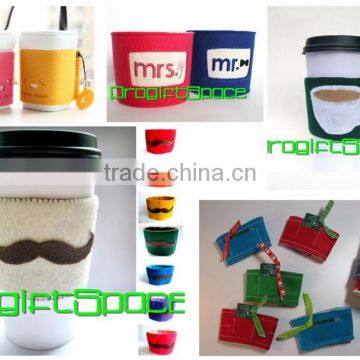 2017 Fashion New Nonwoven Polyester Felt Custom Black Coffee Sleeve Cup Sleeve With Handle Cute Home Decoration OEM ODM China photo-2