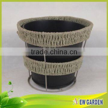 Garden Wholesale Rattan Woven Metal Frame Outdoor Oval Planter Flower Pots photo-4