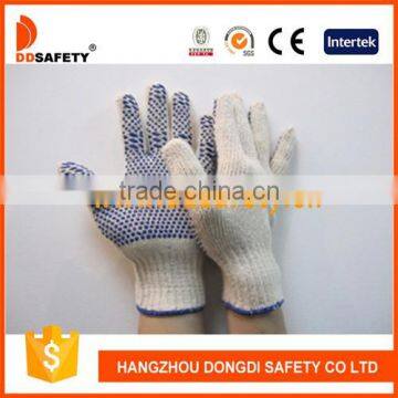 DDSAFETY 2017 7G Natural Cotton Knitted Gloves With Blue PVC Dots Safety Gloves