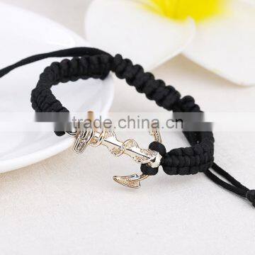Braided Silk Cord Macrame Woven Bracelet Boat Nautical Navy Anchor Bracelet With Adjustable Knot