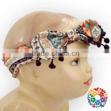 Cute Baby Hair Accessories Headbands Pom Pom Knotted Aztec Headbands For Girls Wholesale Children Sports Elastic Headbands