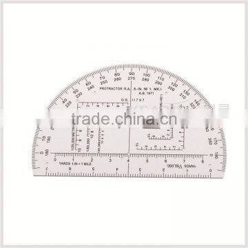 Chinese custom 6 inch half moon 360 degree plastic protractor, transparent high quality protractor for military training # KMP-1