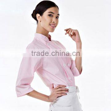 Kitchen Chef Cookware Restaurant Pink Color Long Sleeve Ladies Chef Coat