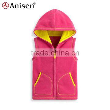 apparel manufacturer custom zipper-up pocket girls polar fleece with hoodies children's vests