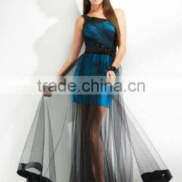 blue with black organza short cocktail dress