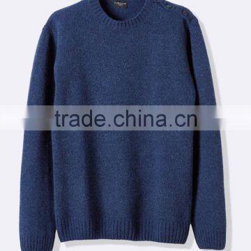 High Quality Grey/Dark blue color combine shoulder button design sweater men (BKNM19b)