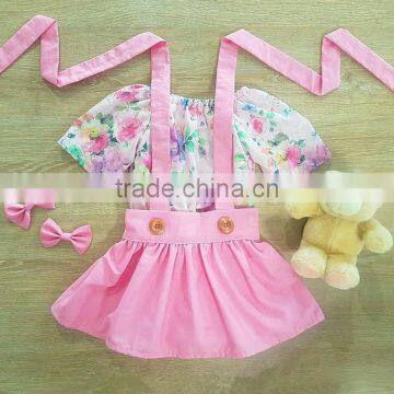 Floral Top Clothes Long Sleeve Shirt Match Dark Green Suspender Skirt and Hat 3pcs for Children photo-4