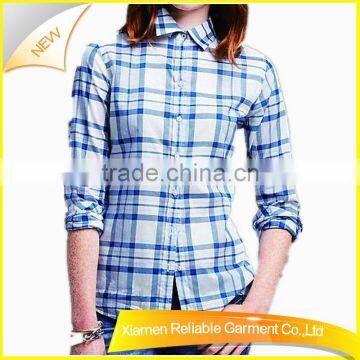 Plain long sleeve grid ladies fancy shirt