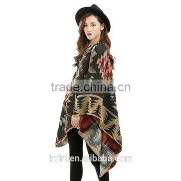 Poncho Women Cashmere Shrug Warm Flower Pattern Slit Wool Blend Plaids Blanket Cloak Poncho Cape Coat Printed Cardigan Shawl photo-2