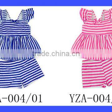2017New Summer Children Striped Pink Flutter Sleeve Young Girl Separable Dress Top Kids Beach Clothes Swimwear photo-6