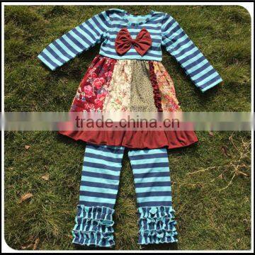 Baby Girl Stripe Giggle Moon Remake Boutique Outfits Children Spring Easter Floral Cotton Dress Pants Ruffles Clothing Set photo-5