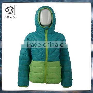 Green wind breaker down jacket with hood for kids