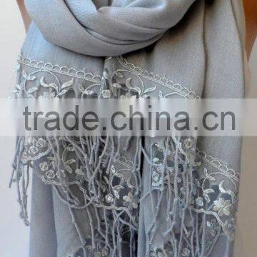 Silver Gray French Lace Light Gray Pashmina Shawls Soft Lightweight Scarf Bridesmaid Pashmina Women Wedding Trend Feminine Gifts photo-3
