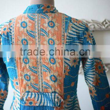 Vintage Kantha Long Accent Jacket in Turquoise & Orange ~ Medium photo-5
