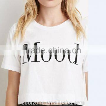 100% Cotton Crew Neck Cropped Cut Graphic Tee Women Custom T-shirt photo-5