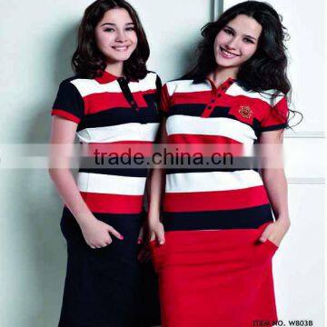 New 2014 polo collar yarn dyed striped pajama for women