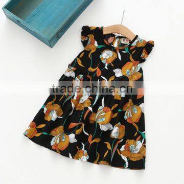 Summer Short Sleeve Cotton Flower Baby Girls Printing Dress photo-3